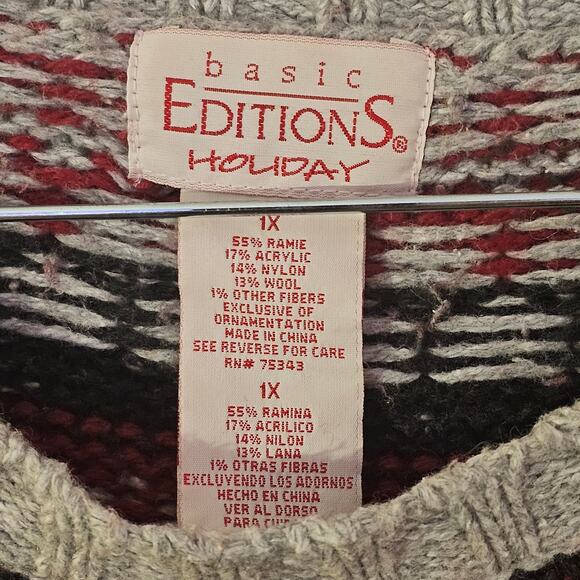 Wool Ramie Blend Holiday Sweater Sz 1X Chunky 3D Ski Nordic Cozy Snow Winter - Picture 5 of 6